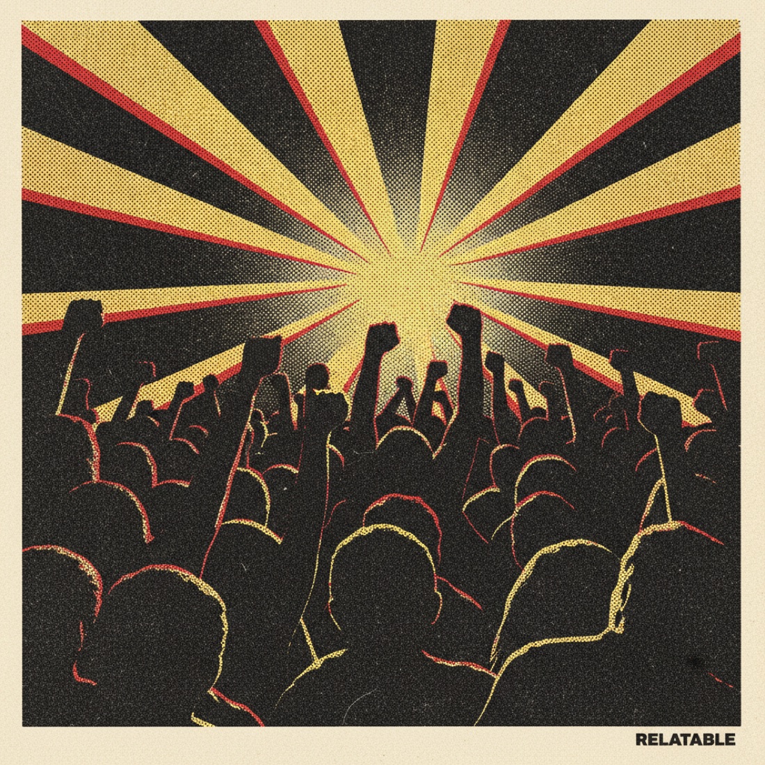 A punk poster of a crowd with raised fists — the people who show up